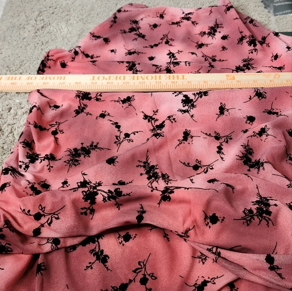 Women's Flocked Mesh Midi Slip Dress-Wild Fable Pink/Black Floral CrissCross XXL